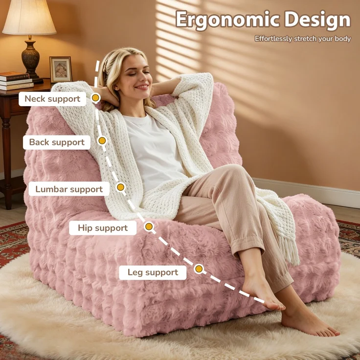 Niedlicher Raupen-Sitzsack, Sitzsacksofa, Bodensofa, Bodenstuhl mit Rückenlehne für Wohnzimmer und Schlafzimmer – Rosa – 85 x 100 x 78 cm – YOUDENOVA – Bild 3