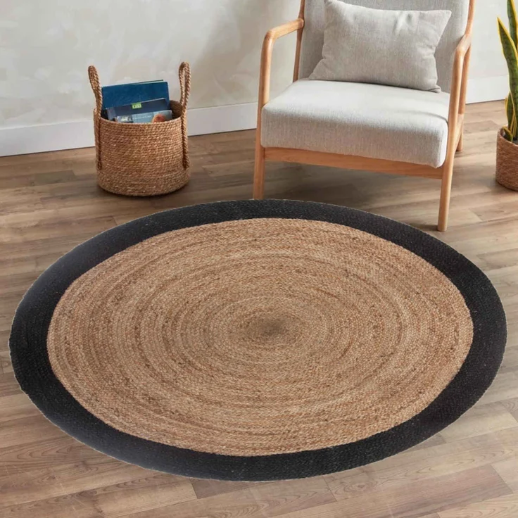 Jute Teppich Tamani Schwarz Natur 90 cm – Bild 1
