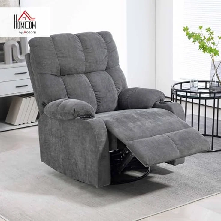 HOMCOM Relaxsessel Fernsehsessel mit Liegefunktion, Schaukelfunktion und Becherhalter (TV-Sessel, 1-St, Ruhesessel), für Wohnzimmer, Dunkelgrau – Bild 3