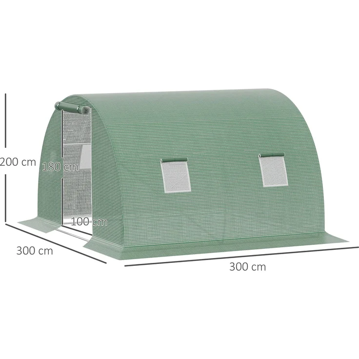 MELAYR, Foliengewächshaus begehbares Polytunnel 3 x 3 m Gewächshaus mit 4 Fenster Treibhaus Frostschutz Stahlrohr, Grün – Bild 5