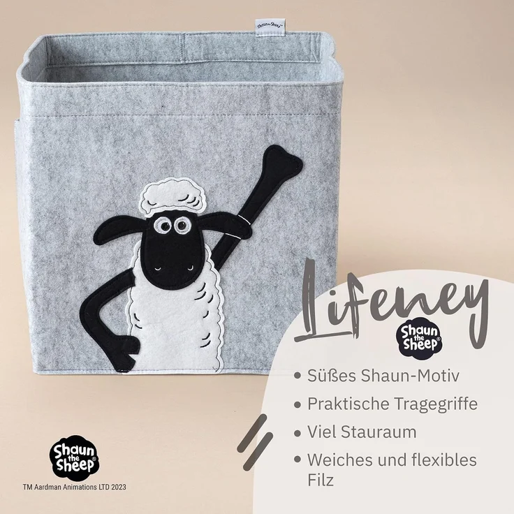 LIFENEY meets Shaun das Schaf Aufbewahrungsbox für Kinder - Filz-Box mit dem kultigen Schaf zum Verstauen von Spielzeug - 30 x 30 x 30 cm passend für klassische Würfelregale – Bild 2