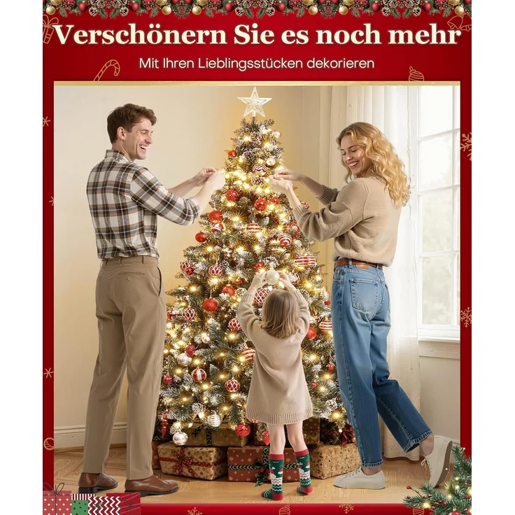 Yorbay Künstlicher Weihnachtsbaum Künstlicher Tannenbaum mit LED Beleuchtung, Schnee, Kiefernzapfen, 150 / 180 / 210 cm auswählbar, mit Ständer, Weihnachtsbaum Christbaum für Weihnachten-Dekoration – Bild 8