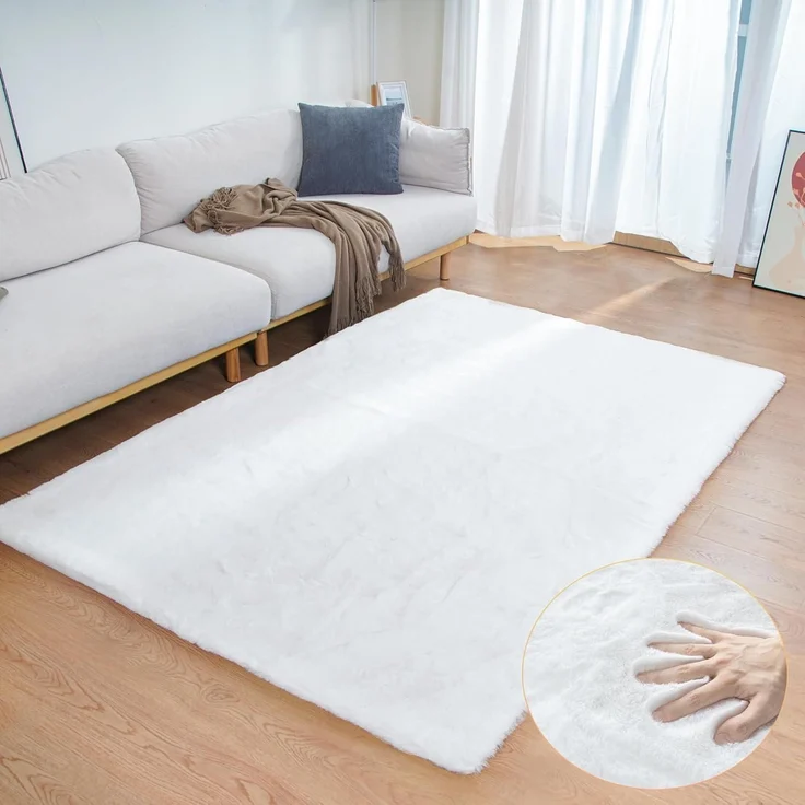 Teppich Kunstfell waschbar Fellteppich 120 x 180 cm Rechteckig Weiß – Bild 1