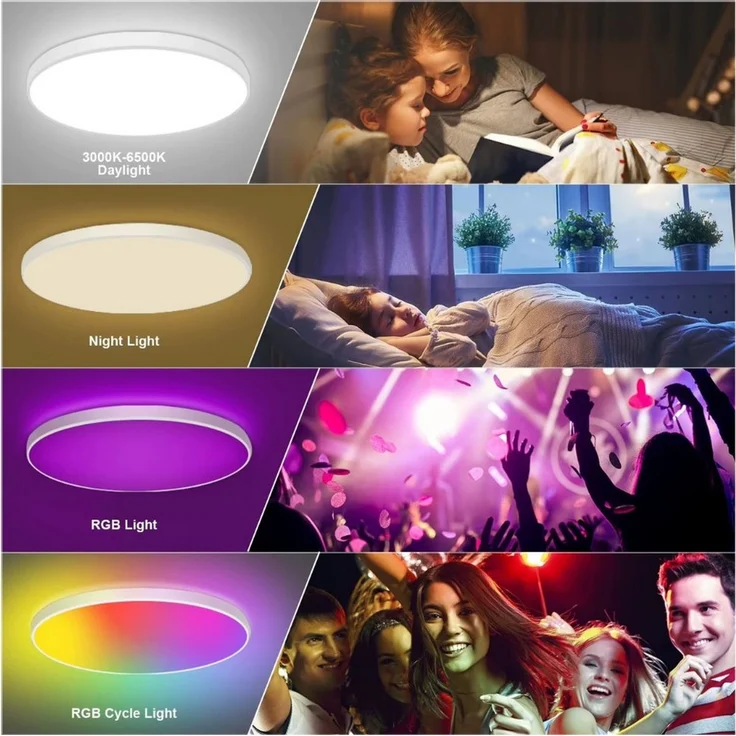 Athlix Deckenleuchte CE1133 Intelligente RGB-LED-Deckenleuchte, LED fest integriert, 16 Millionen RGB-Farben, Musik-Synchronisationsmodus – Bild 4