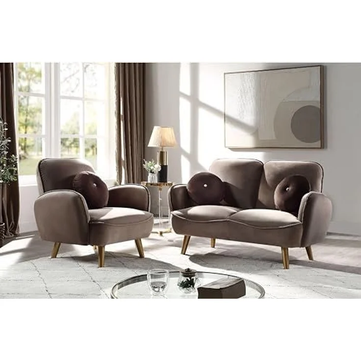 ATLANTIC home collection Sessel Ben, mit Welleunterfederung, inkl. Dekokissen und goldene Massivholzfüße – Bild 2