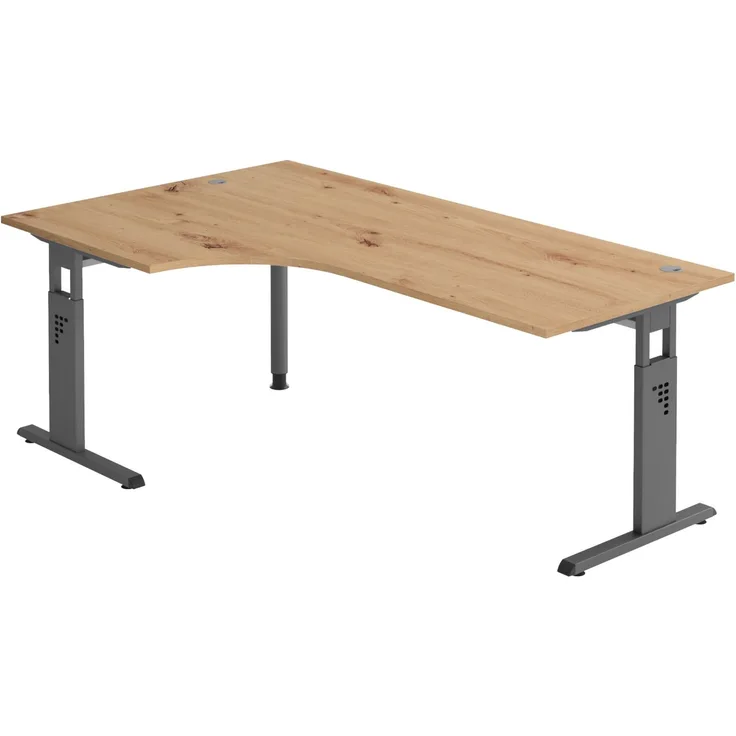 bümö höhenverstellbarer Eckschreibtisch O-Serie 200x120 cm in Asteiche, Gestell in Graphit - Schreibtisch L Form, großer Tisch für's Büro, Computertisch höhenverstellbar, OS-82-R-G