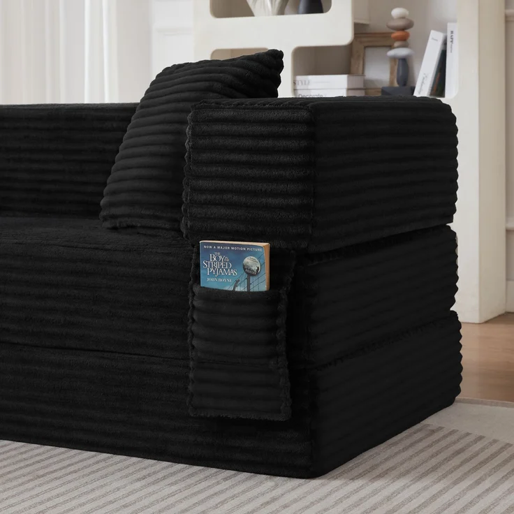 ZUBALIYA Schlafsofa, mit Schlaffunktion, H 60 × T 200 × B 76 cm, Schwarz, Schaumstoff – Bild 4