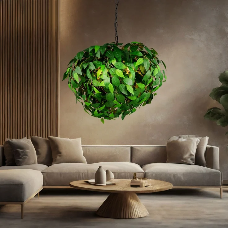 Hängeleuchte, Blätter-Design, 4 Flammig, Grün, H 150 cm – Bild 2