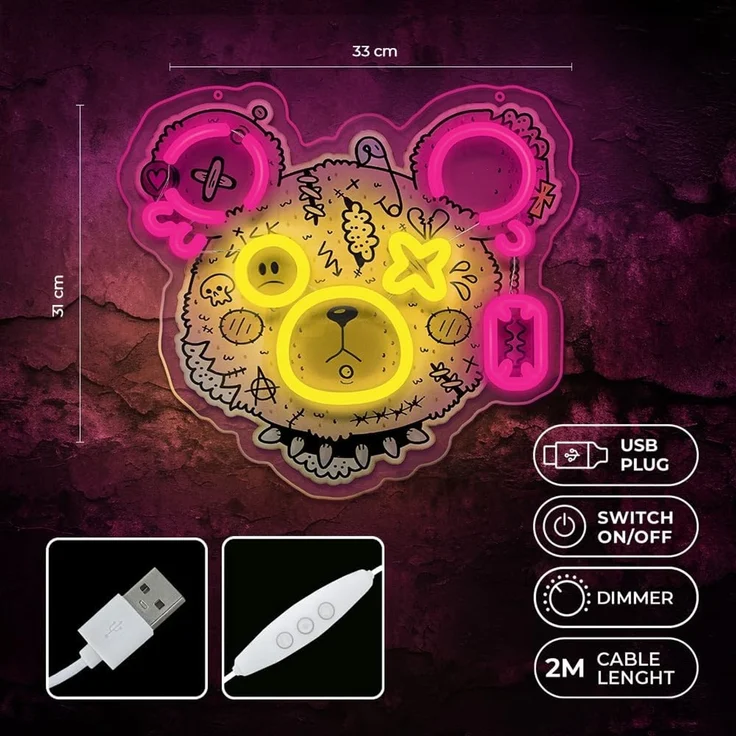 Forever Light LED Neon Art Wandkunst Wanddekoration Dekolicht Punk Teddy Bear – Bild 2