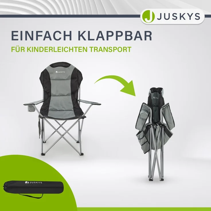 Juskys Campingstuhl Lido mit Getränkehalter & Tasche - Camping Klappstuhl gepolstert - Faltstuhl Angelstuhl Strandstuhl Chair - Stuhl Grau – Bild 6