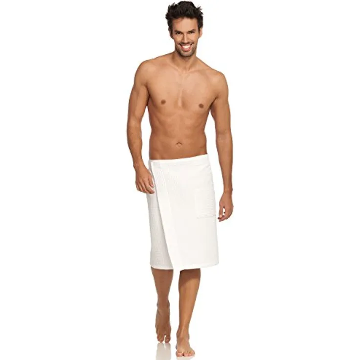 Vossen Saunakilt, Weiß, Textil, 60x140 cm, mit aufgesetzter Tasche und variabler Weite durch Druckknöpfe/Klettverschluss