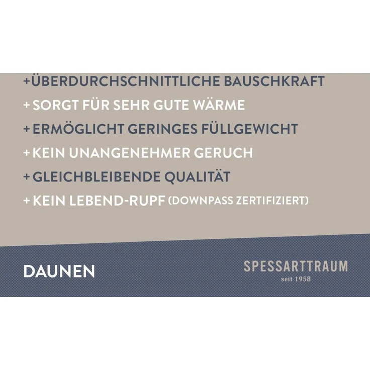 SPESSARTTRAUM Daunenbettdecke First Class, Füllung: 90% Daunen / 10% Federn, Klasse 1, Downpass zertifiziert, Bezug: 100% Baumwolle, nachhaltig (Made in Green), Hausstauballergiker geeignet, 5 Wärmeklassen & 6 Größen, Bestseller – Bild 3