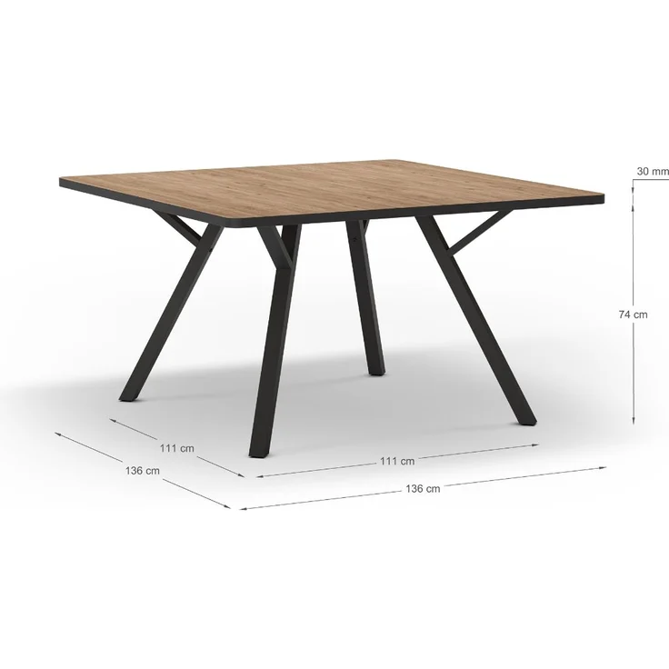 Calicosy Quadratischer Tisch mit schwarzen Metallbeinen L136 x B136 cm - BENI - Helles Holz – Bild 7