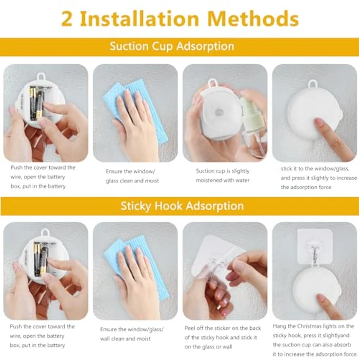 OUILA 4er Set LED Weihnachtsdeko Fenster, Stern + Weihnachtsbaum + Glocke Weihnachtsstern Fenster Batterie und Timer Saugnapf Lichterkette für Fensterbeleuchtung Weihnachten Innen Weihnachtsgeschenke – Bild 8