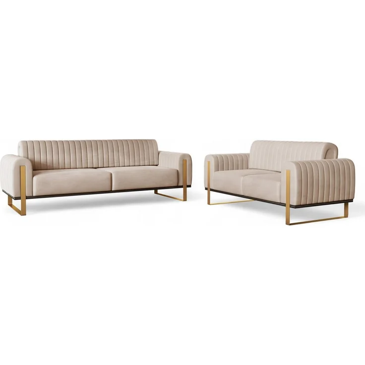 Sofaset Designersofas VALERIE 3-2 in Stoff Stoff Elisa Velvet Beige – Bild 1
