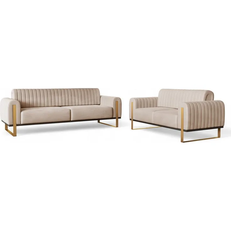 Sofaset Designersofas VALERIE 3-2 in Stoff Stoff Elisa Velvet Beige