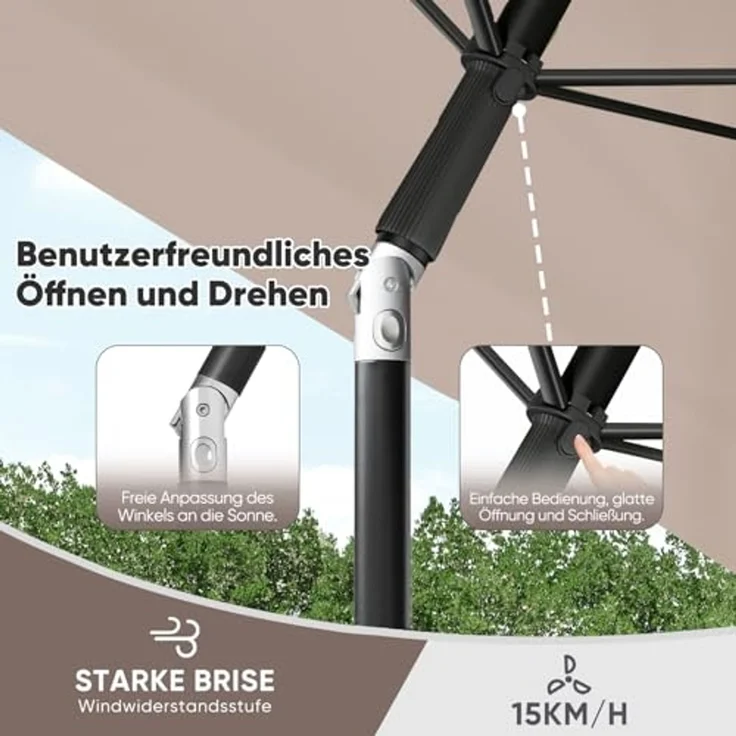 Sekey Rechteckschirm Sonnenschirm Rechteckig Balkon Balkonschirm Knickbar, LxB: 210,00x140,00 cm, UV50+ Sonnenschutz, für Terrasse – Bild 3