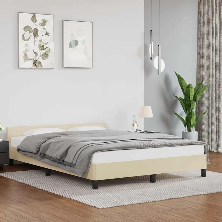 Doppelbett, Bettgestell Modernen mit Kopfteil ohne Matratze Creme 140x190 cm d940e – Bild 2