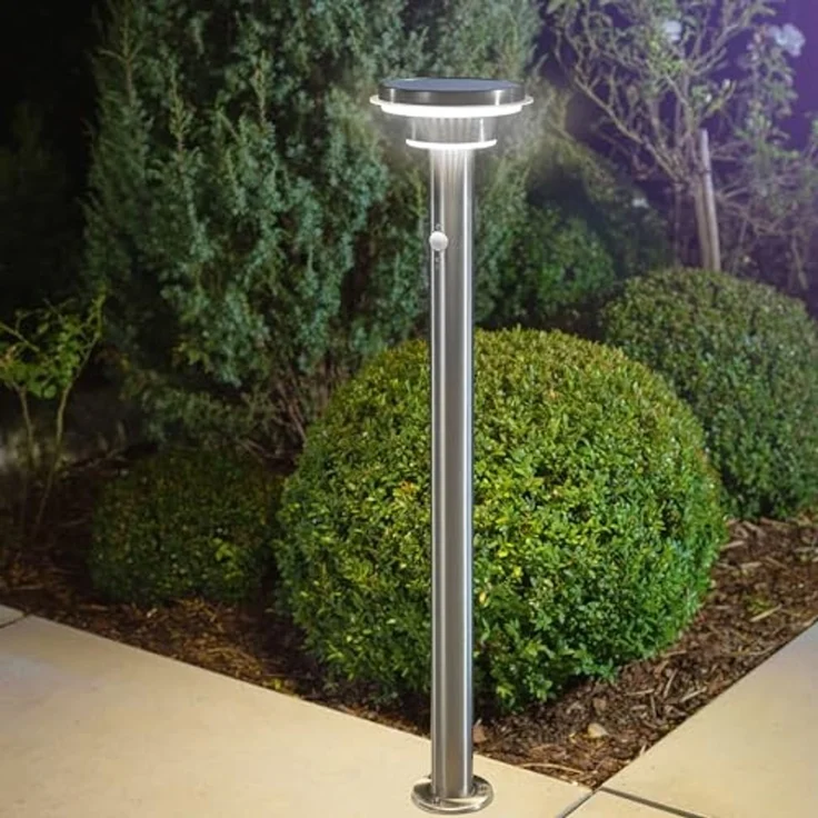 esotec LED Gartenleuchte Solar PIR Standleuchte Tini, H=85cm, 40 LEDs, Edelstahl, außen 102897, Bewegungssensor, 3 unterschiedliche Betriebsmodi, automatisches Einschalten bei Dämmerung, LED fest integriert, tageslichtweiß – Bild 7