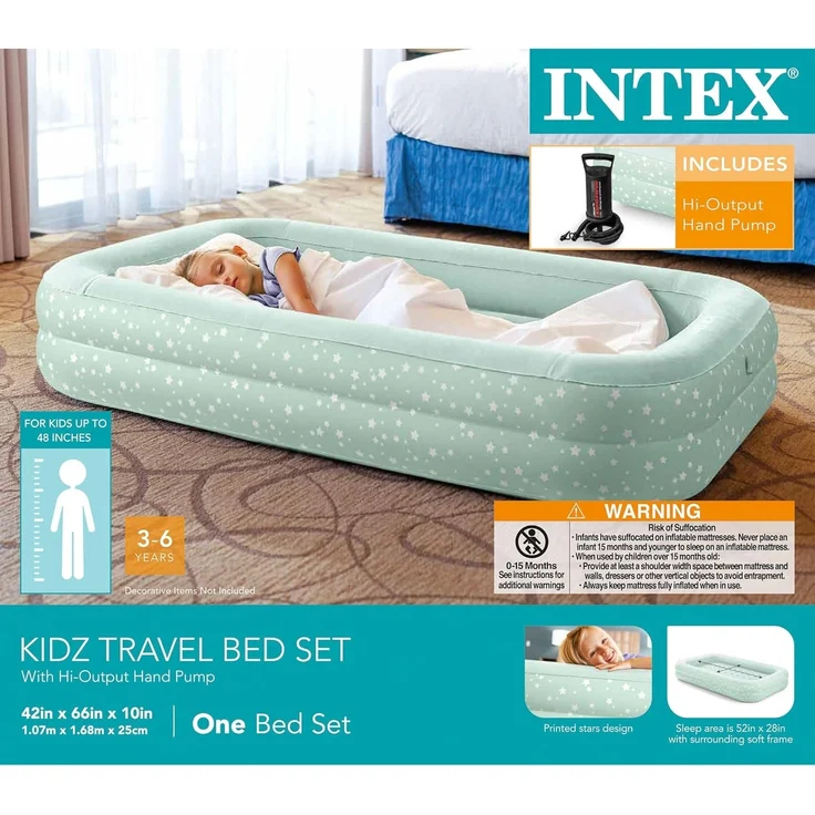 Intex Kinder Reisebett mit Pumpe, mint, 107 x 168 x 25 cm – Bild 2