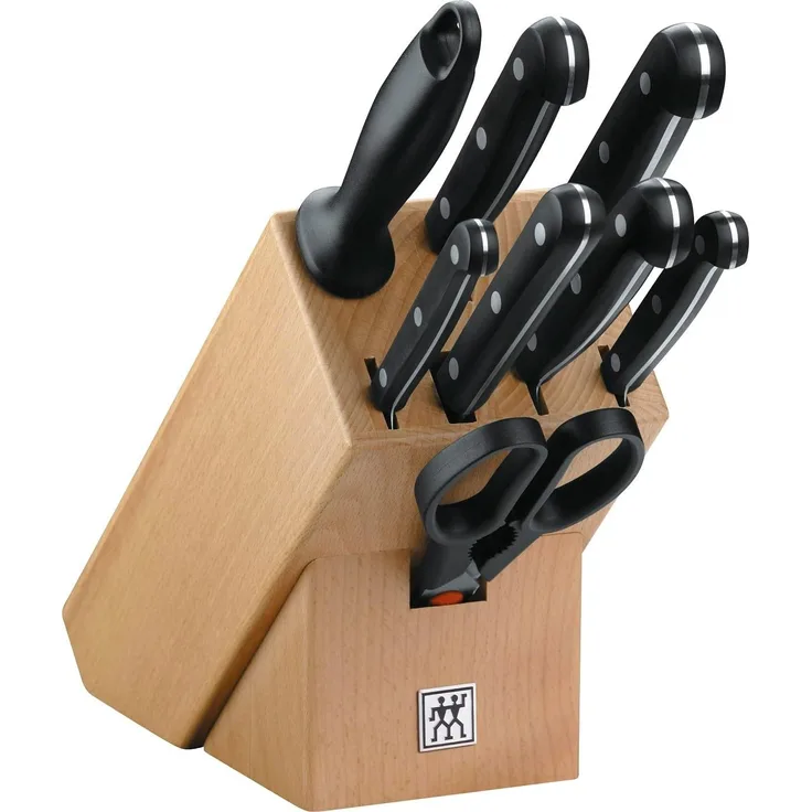 Zwilling 31665-000-0 Twin Gourmet Messerblock aus Holz, 9-teilig, Rostfreier Spezialstahl, Sonderschmelze, Friodur eisgehärtet, mit Schere und Wetzstahl, braun-schwarz