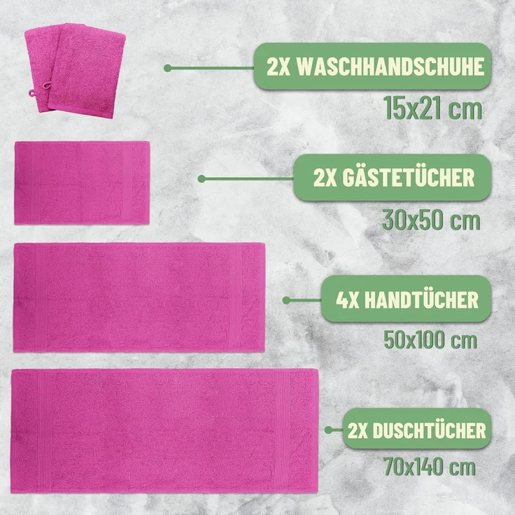 GREEN MARK Textilien 10 TLG. FROTTIER Handtuch-Set mit verschiedenen Größen 4X Handtücher, 2X Duschtücher, 2X Gästetücher, 2X Waschhandschuhe | Farbe: Pink | Premium Qualität – Bild 2
