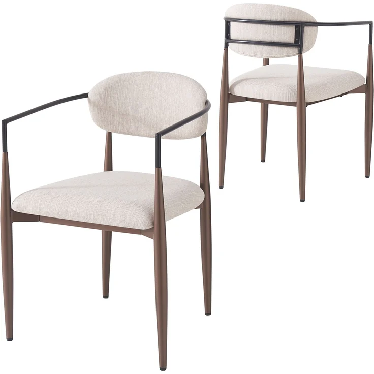 Esszimmerstühle 2er-Set, Leinenstoff & Metall, ergonomisch, gepolstert, verstellbare Beine, modern & bequem,Beige – Bild 2