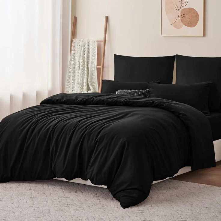 Bettwäsche Set 200x220 Schwarz Mikrofaser Reißverschluss 3tlg – Bild 2