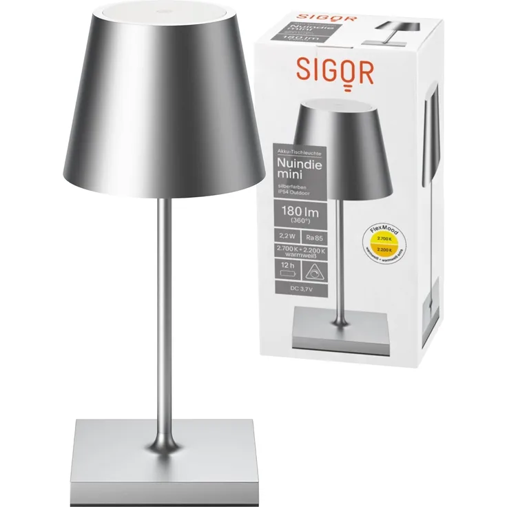 Akku-Tischleuchte Nuindie mini 250mm silberfarben