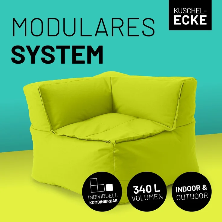 Lumaland Sitzsack-Sofa, Polyester, Eckteil, Apfelgrün, 70 x 81 x 81 cm – Bild 2