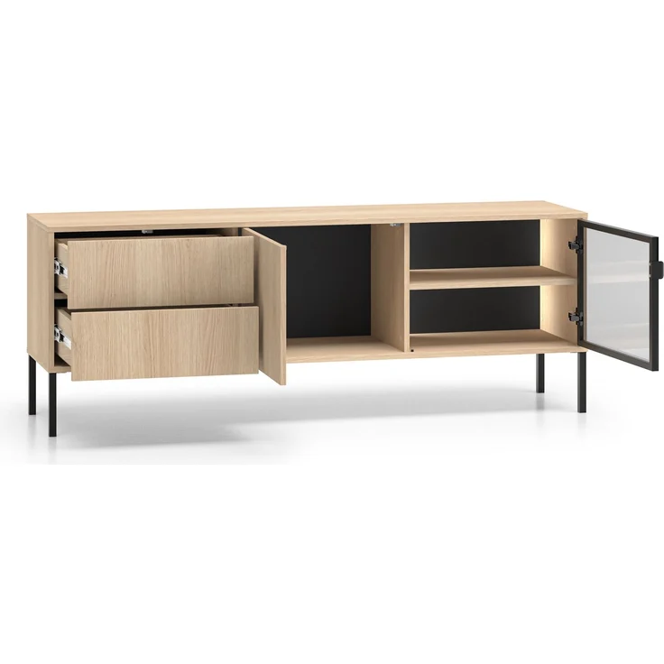 Selsey 'Barnee' - TV-Lowboard mit beleuchteter Glasvitrine, Eichenholzoptik, 160 cm – Bild 4