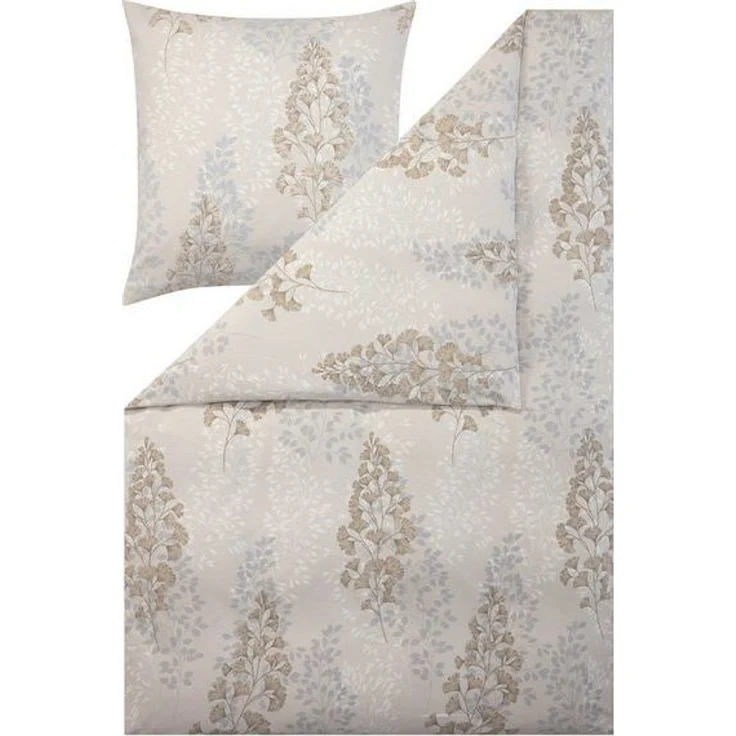 Estella Samt + Seide Flanell Bettwäsche 155x220 Merano natur Blätter 5475-230 – Bild 4