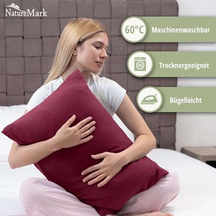 NatureMark 2er Pack Jersey Kissenbezug Kissenhülle Kissenbezüge Seitenschläferkissen Nackenkissen viele Größen und Farben ÖKO-TEX (40x60 cm (Nackenkissen geeignet), Bordeaux rot) – Bild 3