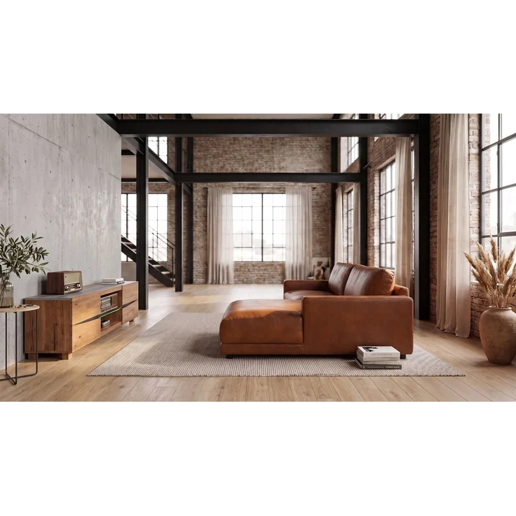 KAWOLA Sofa MARLIN Ecksofa Lederfaserstoff cognac Longchair rechts 80 x 168 x 262 cm – Bild 5