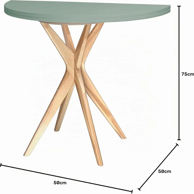 Ragaba kleiner halbrunder Esstisch, MDF & Massives Eschenholz, 100x50 cm, Salbei Grün – Bild 3
