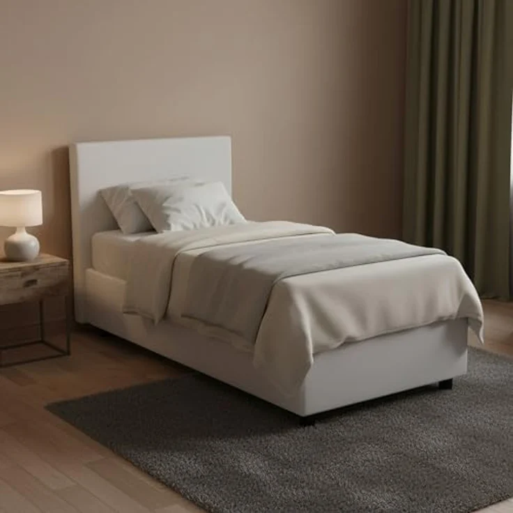 Talamo Italia - Einzelbett Caide, Bettkasten mit Kunstlederbezug, 100 % Made in Italy, seitliche Öffnung, inklusive Matratze 80 x 190 cm, Weiß – Bild 1