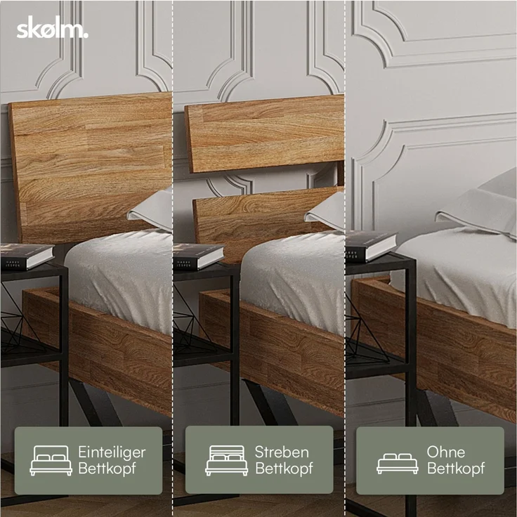 skølm 'Alver' Bett 140x200 cm, Bettgestell, natur geölt, Massivholzbett aus Eiche mit Metallkufen, Doppelbett mit durchgehendem Bettkopf – Bild 7