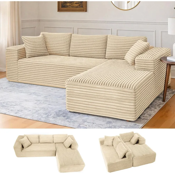 COMHOMA Sofa Big-Sofa, L-förmige Sofa, Couch Ecksofa, Chaiselongue Schlafsofa, mit tiefer Sitzfläche und breiten Armlehnen, Cordstoff