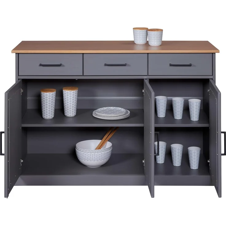 Inter Link – Kommode – Anrichte - Buffet – Sideboard – Kiefer massivholz – FSC - 3 Türen – 3 Schubladen – Landhausstil – Forenzo - Zandiara 3T3Sgrau - Grau/Oak colori – Bild 2