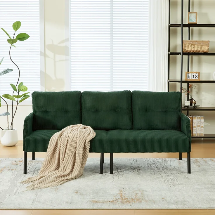 LVHOM 3-Sitzer Sofa mit Metallsockel, Polstersofa mit Seitentaschen, Loungesofa aus Cordstoff, Ergonomisches Stoffsofa, 171x72x80cm – Bild 9