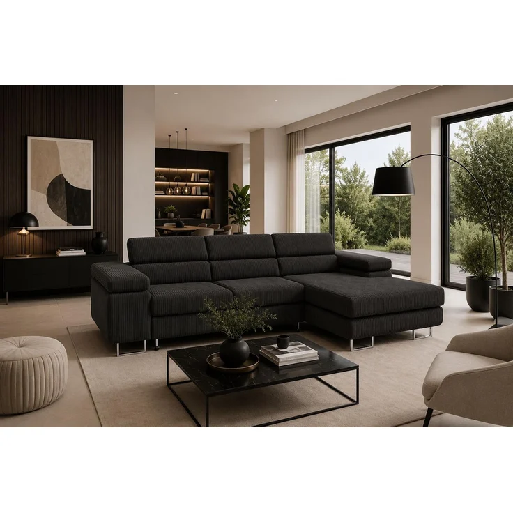 KRISAN MÖBEL Ecksofa PASSANO in Anthrazit 275 x 90 x 202 cm, rechte Ausführung mit Schlaffunktion und Bettkasten in – Bild 6