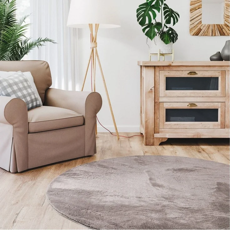 Interiyou Fellteppich Fargo, Rund, Höhe: 11 mm, Teppich Wohnzimmer, waschbar, pflegeleicht, Anti-Rutsch-Rückseite – Bild 2