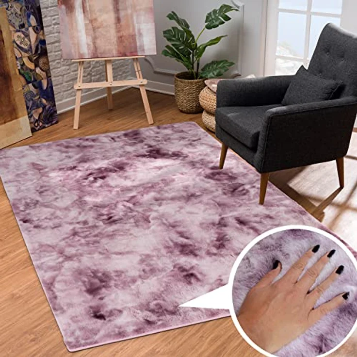 Teppich Wohnzimmer Hochflor - Lila Weiß - 200x290cm - Kuschelig Super Soft Weich Touch - Schlafzimmer Dekoration - Deko Teppiche – Bild 8