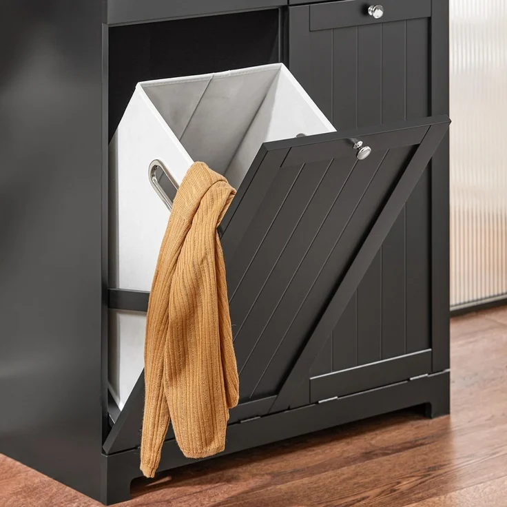 SoBuy BZR33-SCH Wäscheschrank, MDF, Lackiert, Schwarz, 78 x 91 x 38 cm – Bild 7