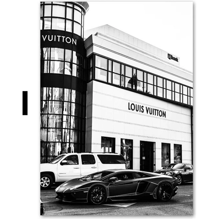 Poster Schwarz Weiß Luxus Geschäfte und Fahrzeuge als Deko Print ohne Rahmen - I / 15 x 20 cm