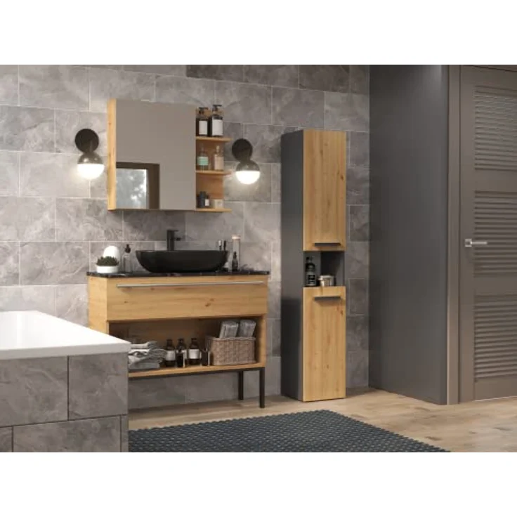 ibonto Hochschrank Badezimmerschrank mit Korb & flexibler Türöffnung - Platzsparend – Bild 6
