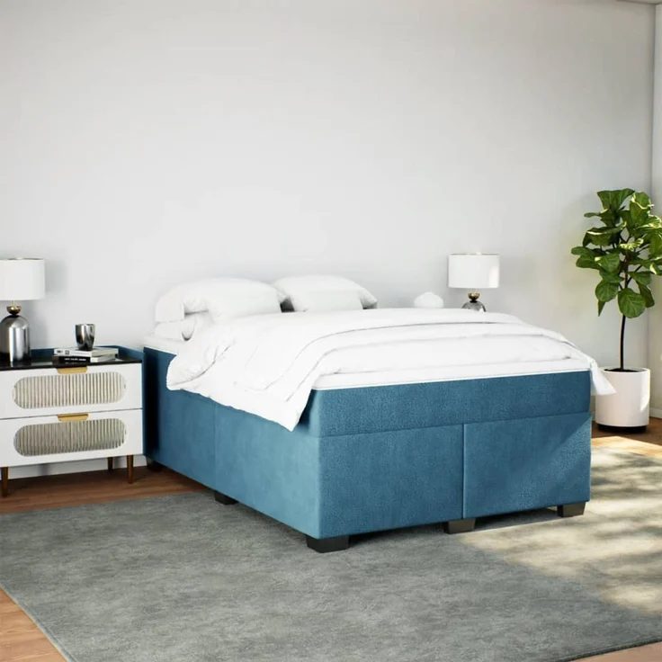 vidaXL Boxspringbett mit Matratze Dunkelblau 160x200 cm Samt 3285297 – Bild 3