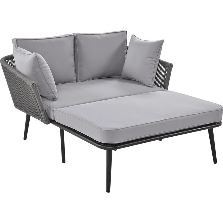 Merax Gartensofa mit 2 waschbaren Kissen, Stahl / Schwamm grau, 120 x 130 x 67 cm