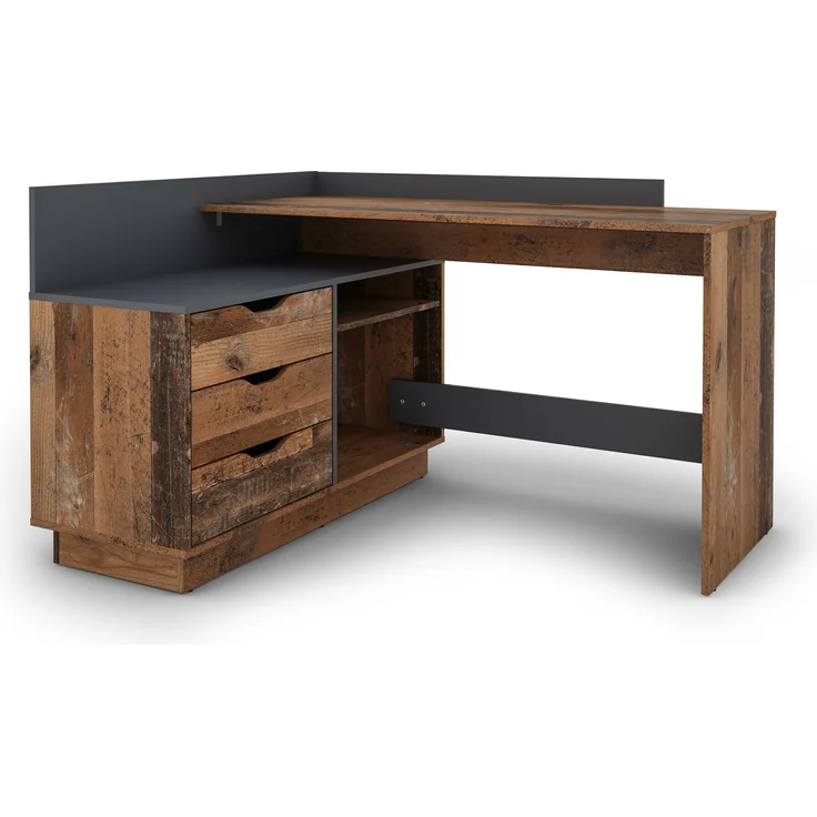 Winkelschreibtisch >BELFAST< in Old-Wood/Anthrazit 129 x 83,5 x 105 cm (BxHxT) – Bild 3