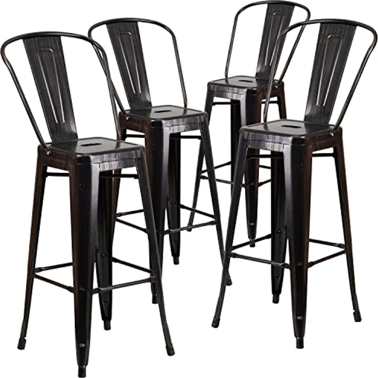 Flash Furniture Metall-Barhocker, bunt, Verzinkter Stahl, Kunststoff, Schwarz-Antik-Gold, 4er-Packung – Bild 2